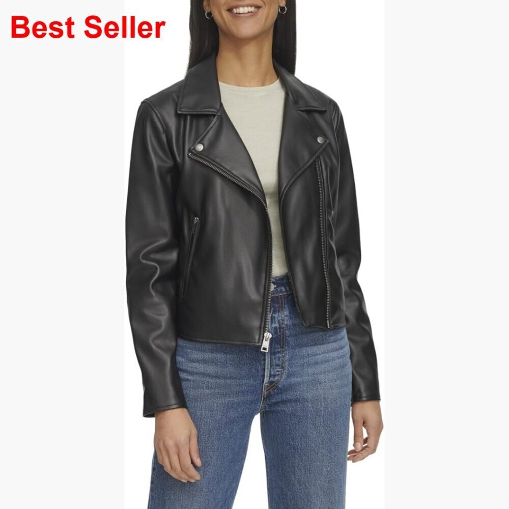 Smooth Faux Leather Moto Jacket with Asymmetrical Zipper